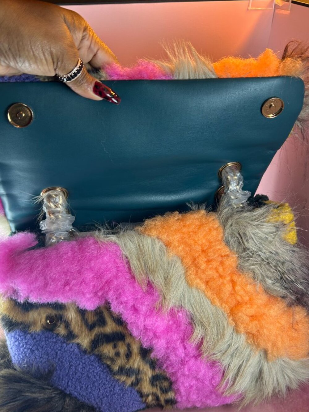 KURT GEIGER LARGE FAUX FUR SHOULDER BAG - Picture 12 of 15